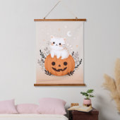 カボチャのハロウィンに座ってかわいいモダン子猫 吊り下げ型タペストリー (寝室)