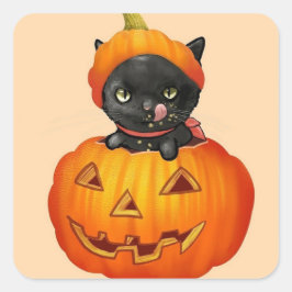 カボチャのハロウィンのかわいい子猫 スクエアシール