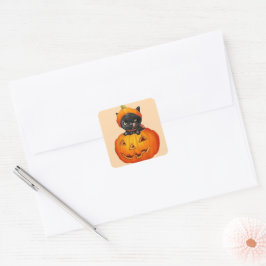 カボチャのハロウィンのかわいい子猫 スクエアシール