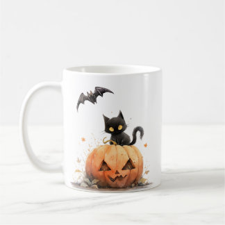 カボチャのハロウィンのかわいい黒猫 コーヒーマグカップ