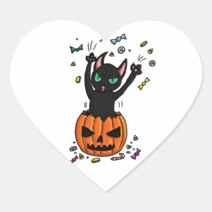 カボチャのハロウィンの黒猫の素早く書き留めること ハートシール