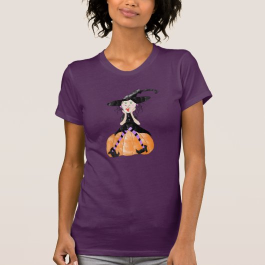 カボチャのハロウィンシャツに付いた魔女 Tシャツ (正面)