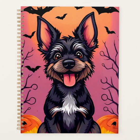 カボチャのハロウィンシーンのかわいい犬 プランナー手帳 (正面)