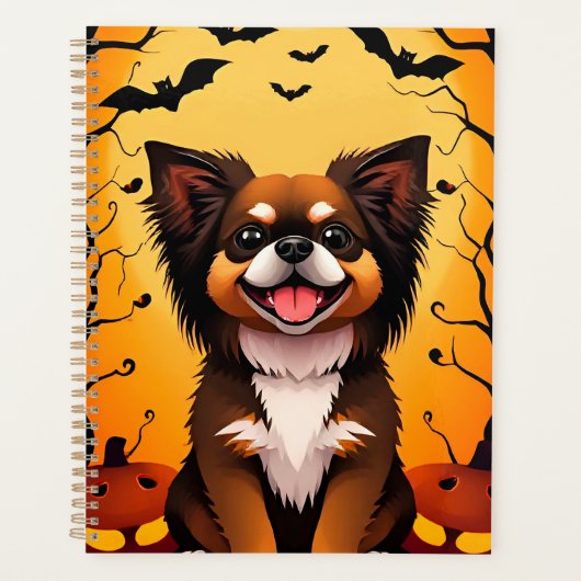 カボチャのハロウィンシーンのかわいい犬 プランナー手帳 (正面)