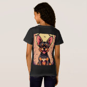 カボチャのハロウィンシーンのかわいい犬 Tシャツ (裏面フル)