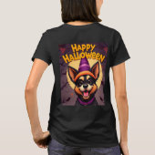 カボチャのハロウィンシーンのかわいい犬 Tシャツ (裏面)