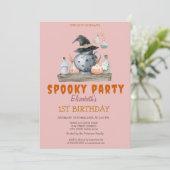 カボチャのハロウィンパーティストライプの誕生日 招待状 (スタンド正面)