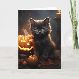 カボチャのハロウィン付き黒い子猫 シーズンカード