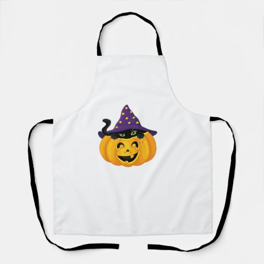 カボチャのハロウィン猫 – かわいい黒い子猫スティック エプロン (正面)