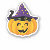 カボチャのハロウィン猫 – かわいい黒い子猫スティック シール (正面)