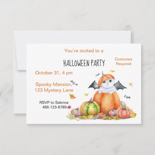 カボチャのハロウィン猫 招待状 (正面)