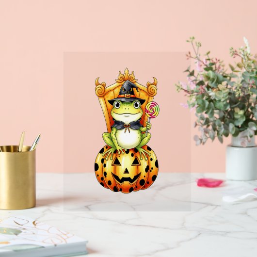 カボチャのハロウィーンかわいいカエル アクリルサイン (ウェディング)