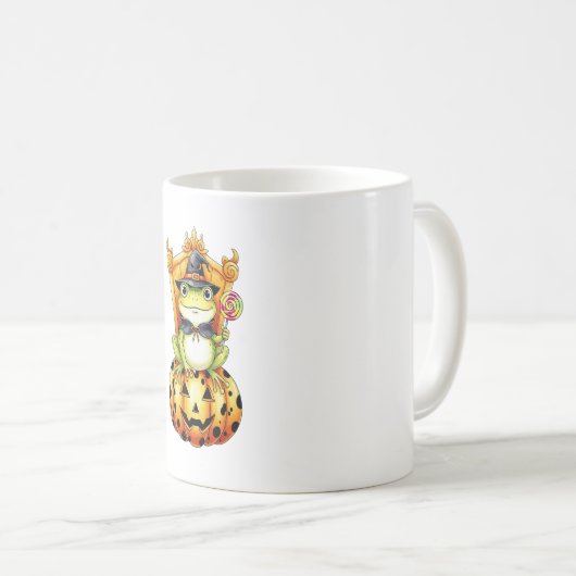 カボチャのハロウィーンかわいいカエル コーヒーマグカップ (正面右)