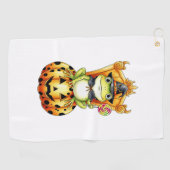 カボチャのハロウィーンかわいいカエル ゴルフタオル (横)