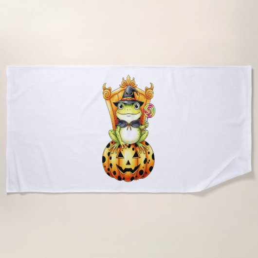 カボチャのハロウィーンかわいいカエル ビーチタオル (正面)