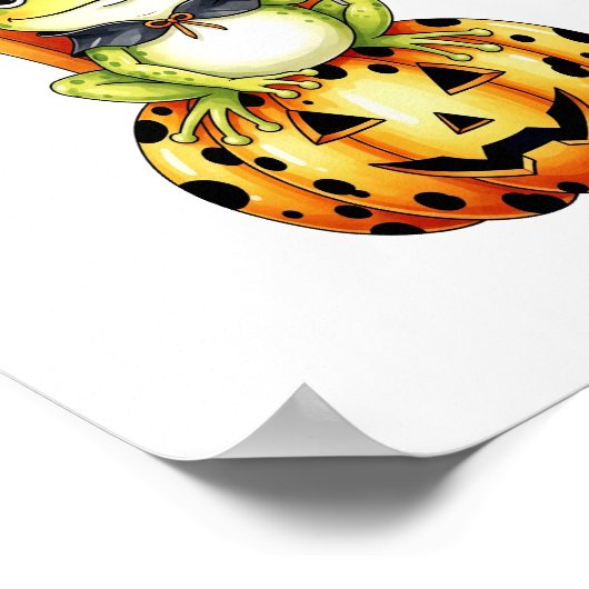 カボチャのハロウィーンかわいいカエル ポスター (角)