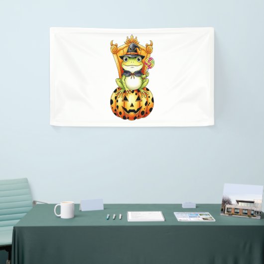 カボチャのハロウィーンかわいいカエル 横断幕 (トレードショー)