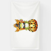 カボチャのハロウィーンかわいいカエル 横断幕 (縦)