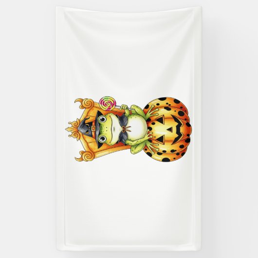 カボチャのハロウィーンかわいいカエル 横断幕 (縦)