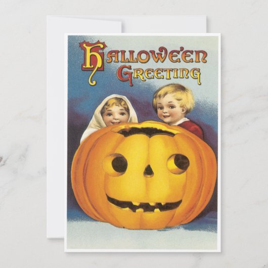 カボチャのハロウィーンの後ろのヴィンテージ 招待状 (正面)