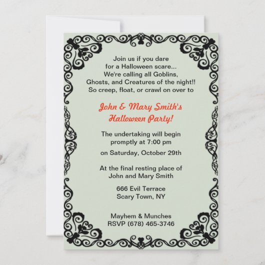 カボチャのハロウィーンの後ろのヴィンテージ 招待状 (裏面)