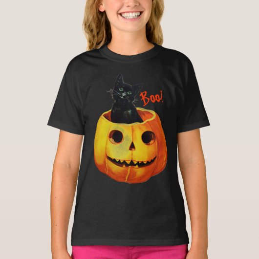 カボチャのハロウィーンの猫 Tシャツ (正面)