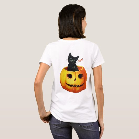 カボチャのハロウィーンの猫 Tシャツ (裏面フル)