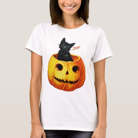 カボチャのハロウィーンの猫 Tシャツ (正面)