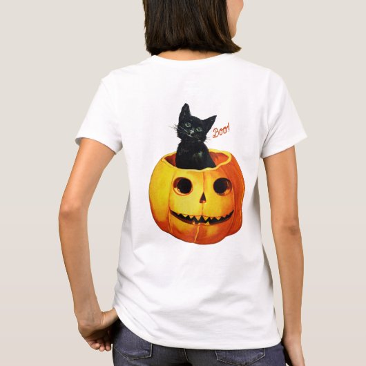 カボチャのハロウィーンの猫 Tシャツ (裏面)