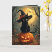 カボチャのハロウィーンの魔猫 カード (黄色い花)