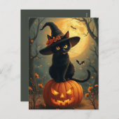 カボチャのハロウィーンの魔猫 シーズンポストカード (正面/裏面)