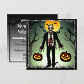 カボチャのハロウィーンを持つ不気味なゾンビ 招待状 (正面/裏面)