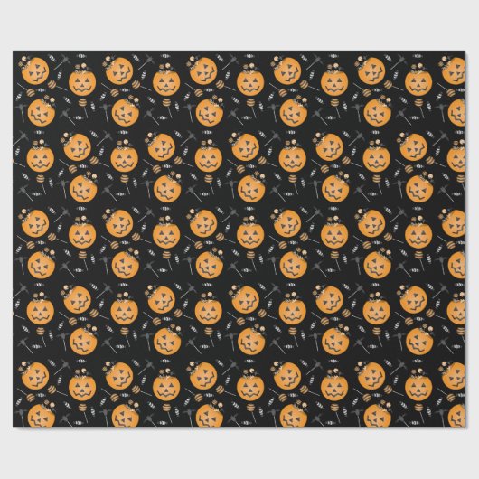 カボチャのハロウィーンキャンディバケツをトリックまたは治療する ラッピングペーパー (フラット)