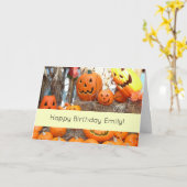 カボチャのハロウィーンハロウィーンのカボチャのちょうちんオレンジのカボチャ カード (黄色い花)