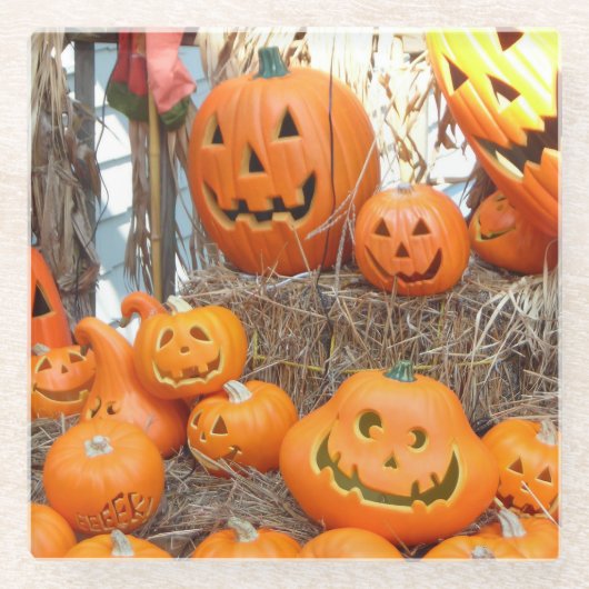 カボチャのハロウィーンハロウィーンのカボチャのちょうちんオレンジのカボチャ ガラスコースター (正面)