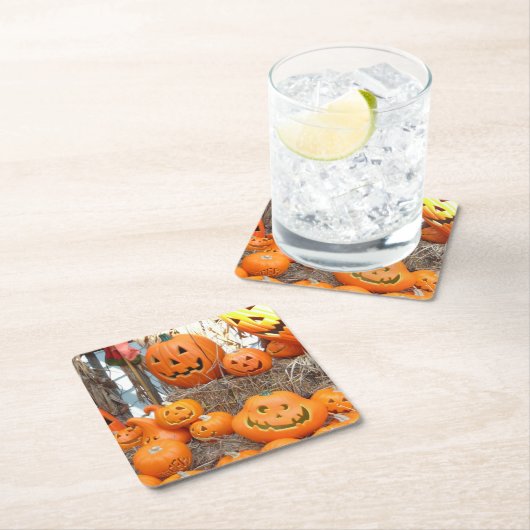 カボチャのハロウィーンハロウィーンのカボチャのちょうちんオレンジのカボチャ スクエアペーパーコースター (インサイチュ)