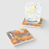 カボチャのハロウィーンハロウィーンのカボチャのちょうちんオレンジのカボチャ ストーンコースター (横)