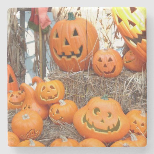 カボチャのハロウィーンハロウィーンのカボチャのちょうちんオレンジのカボチャ ストーンコースター (正面)