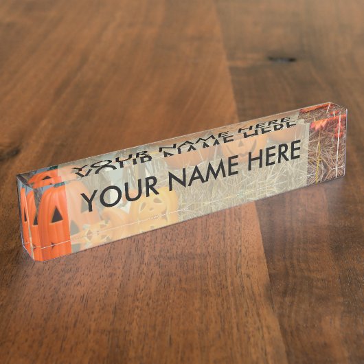 カボチャのハロウィーンハロウィーンのカボチャのちょうちんオレンジのカボチャ デスクネームプレート (側面)