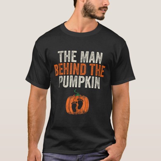カボチャのハロウィーン妊娠アンの後ろの男 Tシャツ (正面)