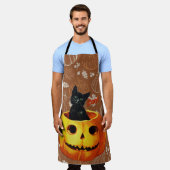 カボチャのハロウィーン猫 エプロン (着用した状態)