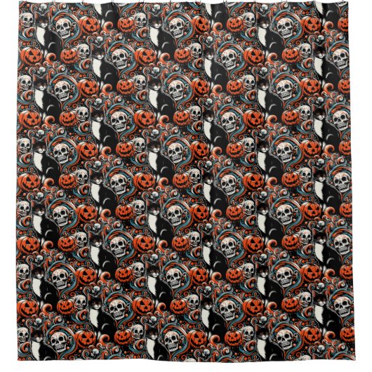 カボチャのハロウィーン猫 シャワーカーテン (正面)