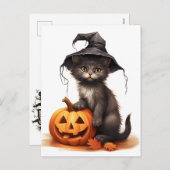 カボチャのハロウィーン猫 シーズンポストカード (正面/裏面)