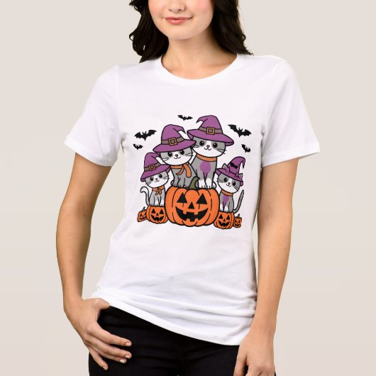 カボチャのハロウィーン猫 トライブレンドTシャツ (正面)