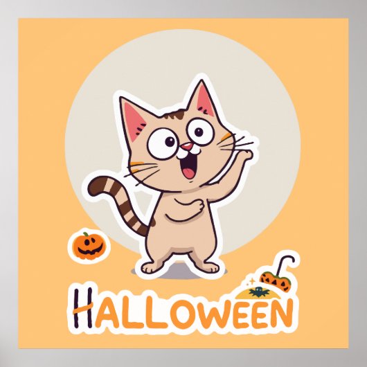 カボチャのハロウィーン猫 ポスター (正面)