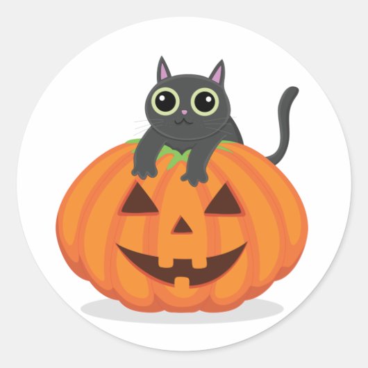 カボチャのハロウィーン黒猫ハロウィーンのカボチャのちょうちんかわいい ラウンドシール (正面)