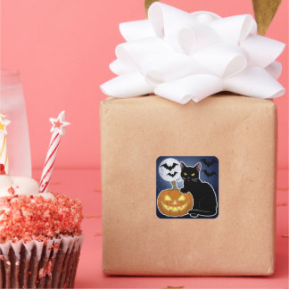 カボチャのハロウィーン黒猫 スクエアシール