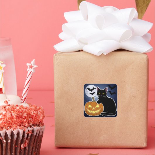カボチャのハロウィーン黒猫 スクエアシール (パーティー)