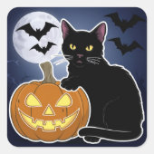 カボチャのハロウィーン黒猫 スクエアシール (正面)