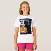 カボチャのハロウィーン黒猫 Tシャツ (正面フル)